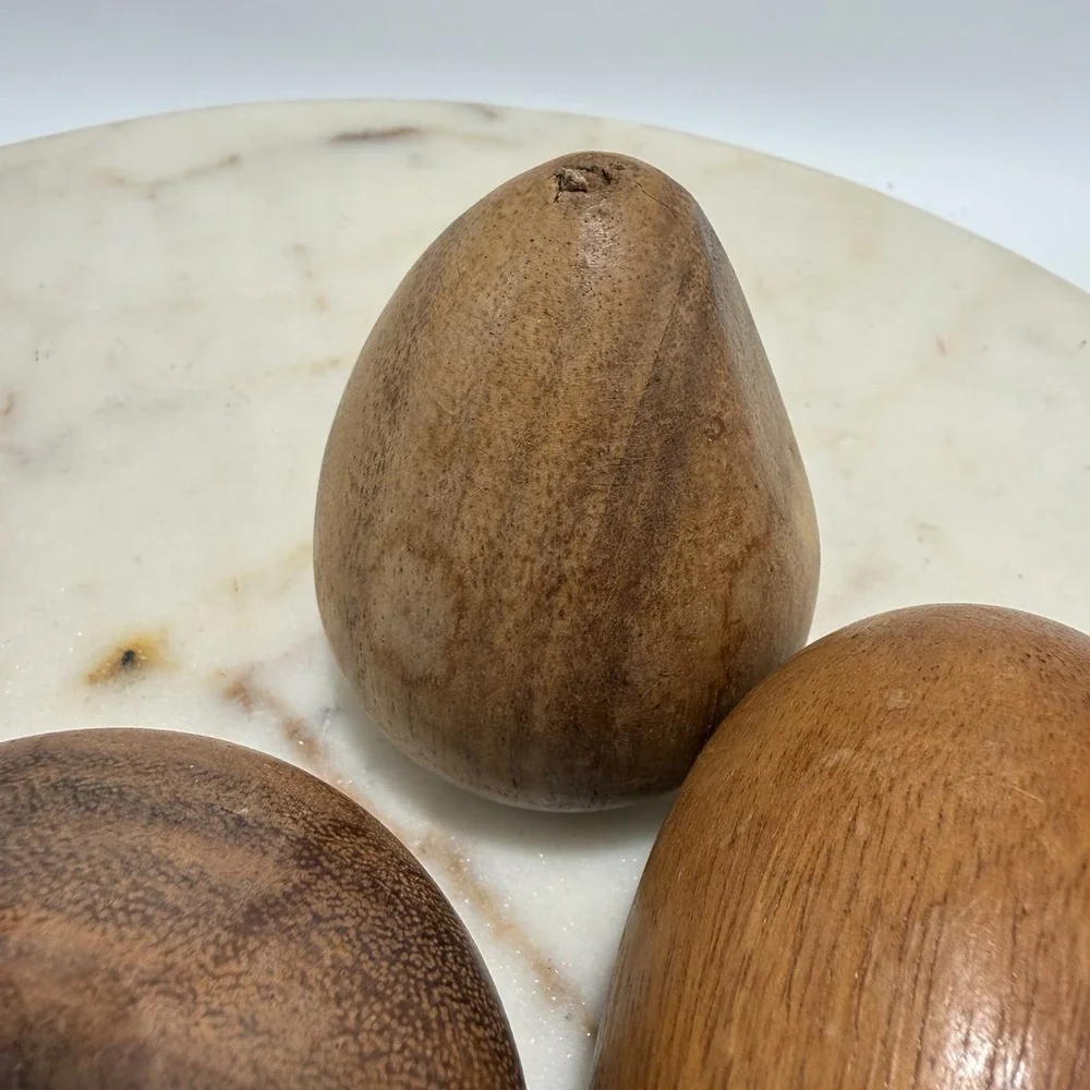 Wooden Fruit-Set Vintage MCM Monkey Pod Bowl Of 9 Pcs of Fruit
